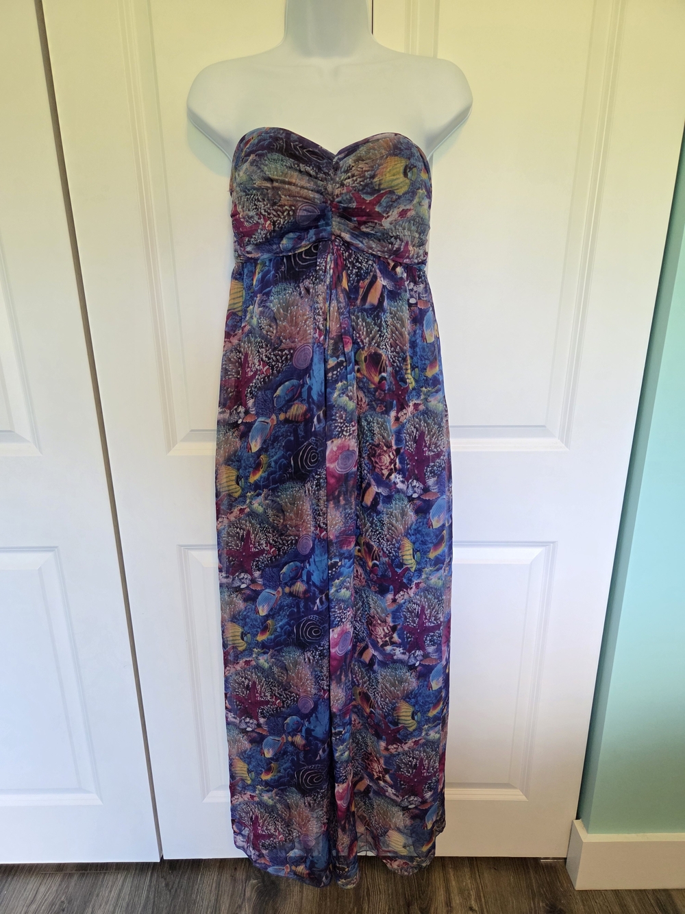 Sans Souci Strapless Multicolor Aquatic Maxi Dress